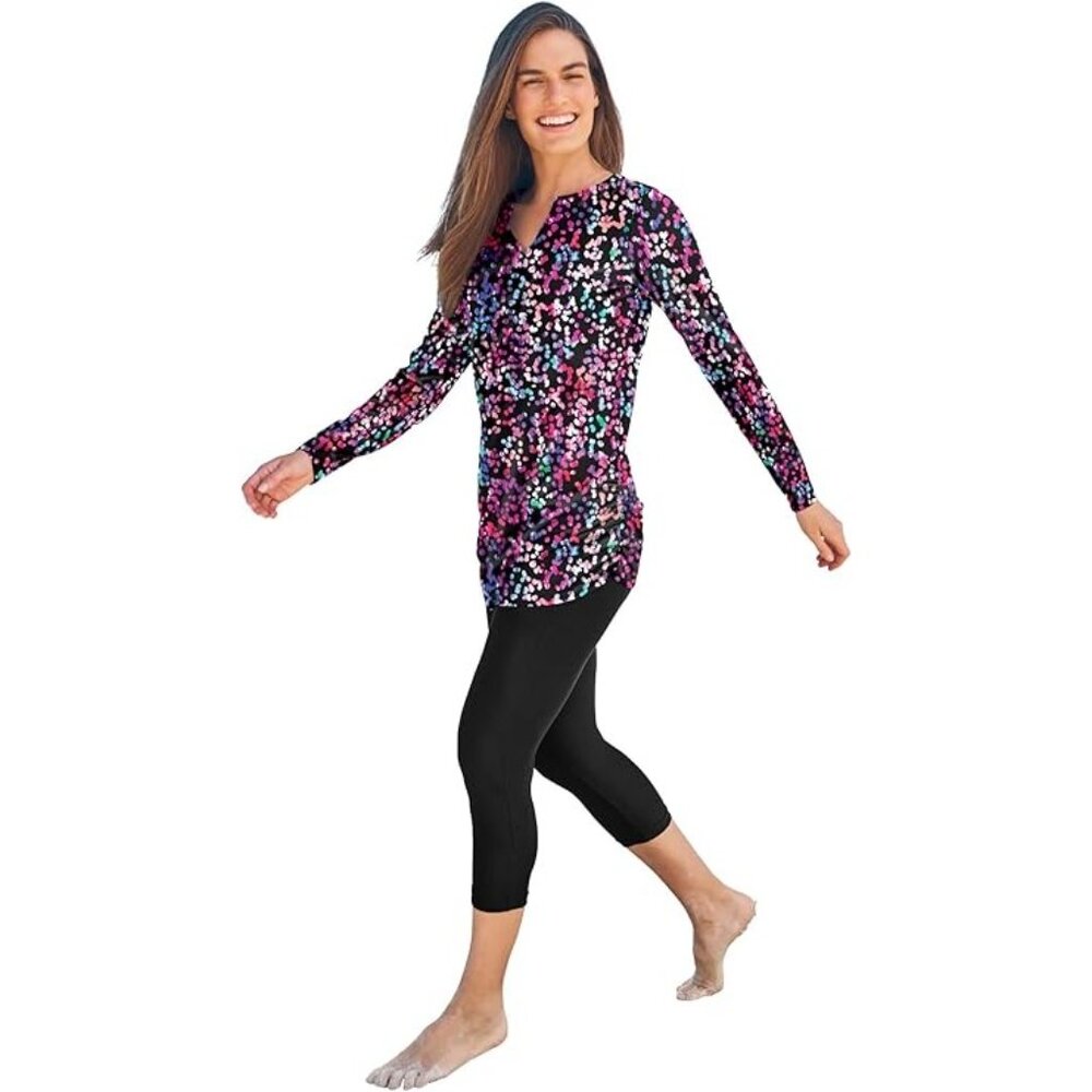 Swim365 NWT Women Plus Sz 18 Swim Tee Built In Bra Side Ruched Split Neck UPF50 - Picture 14 of 14